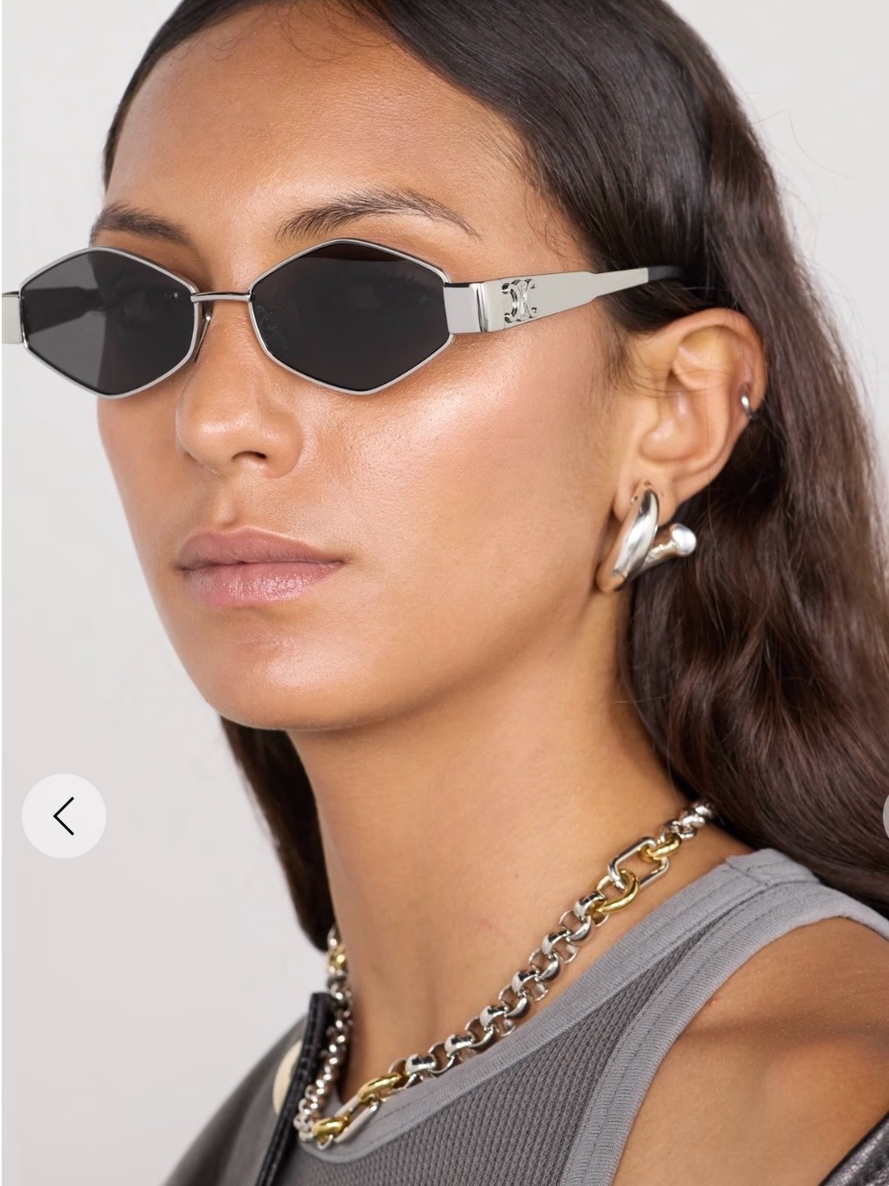 NEW Celine Metal Triomphe CL40254U Shiny Palladium/Smoke Women's Sunglasses